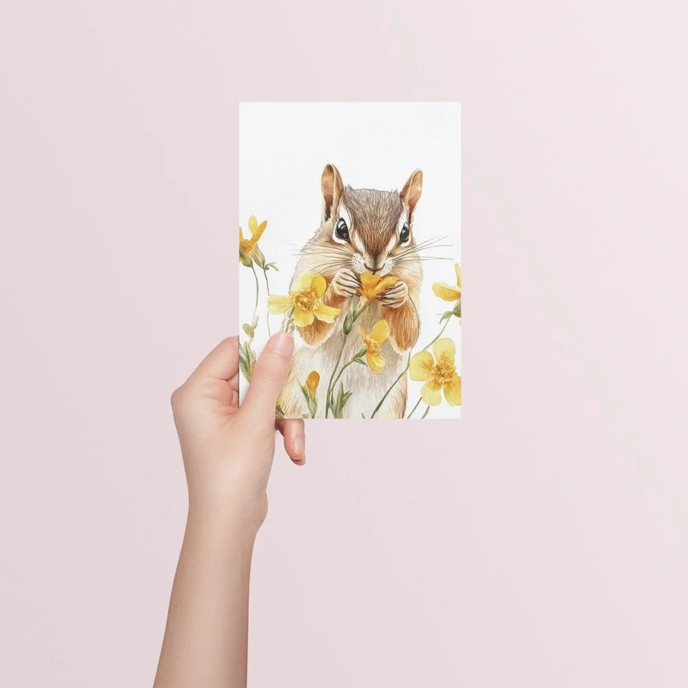 Watercolor Floral Chipmunk Portrait Wall Art Illustration Print Poster Unframed - Picture 6 of 9